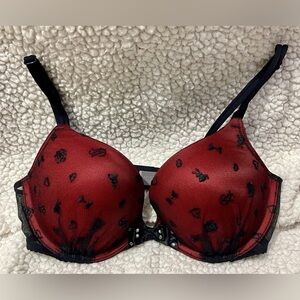 Victoria's Secret 34C Very Sexy Push-Up Bra Red With Black Overlay Lace